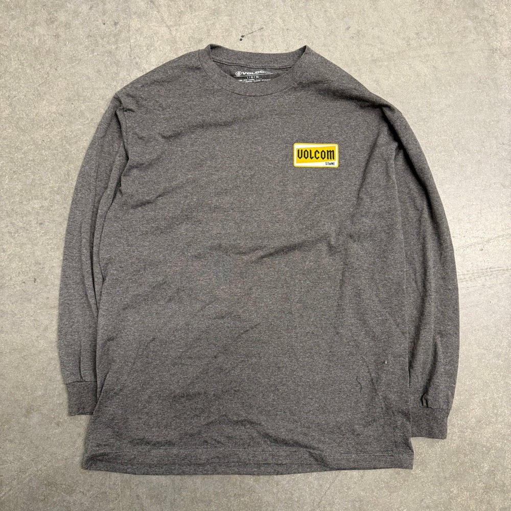 Volcom Stone Boys Large 14 Long Sleeve T-Shirt Charcoal Heather Grey Logo Patch